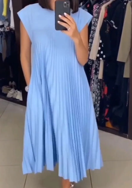 Robe Maxi Fluide en Tissu Plissé