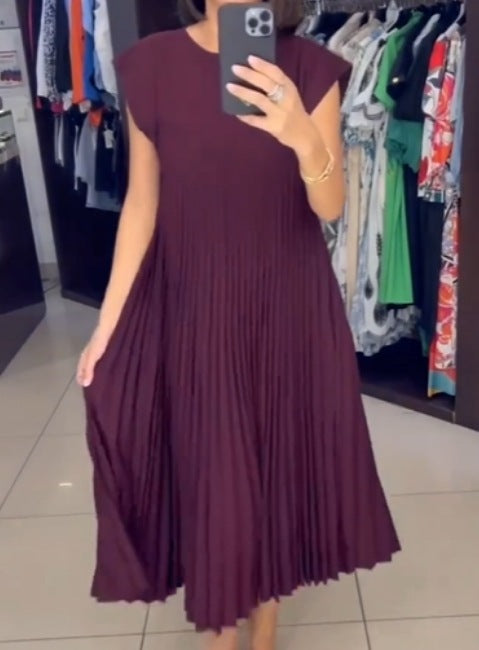 Robe Maxi Fluide en Tissu Plissé