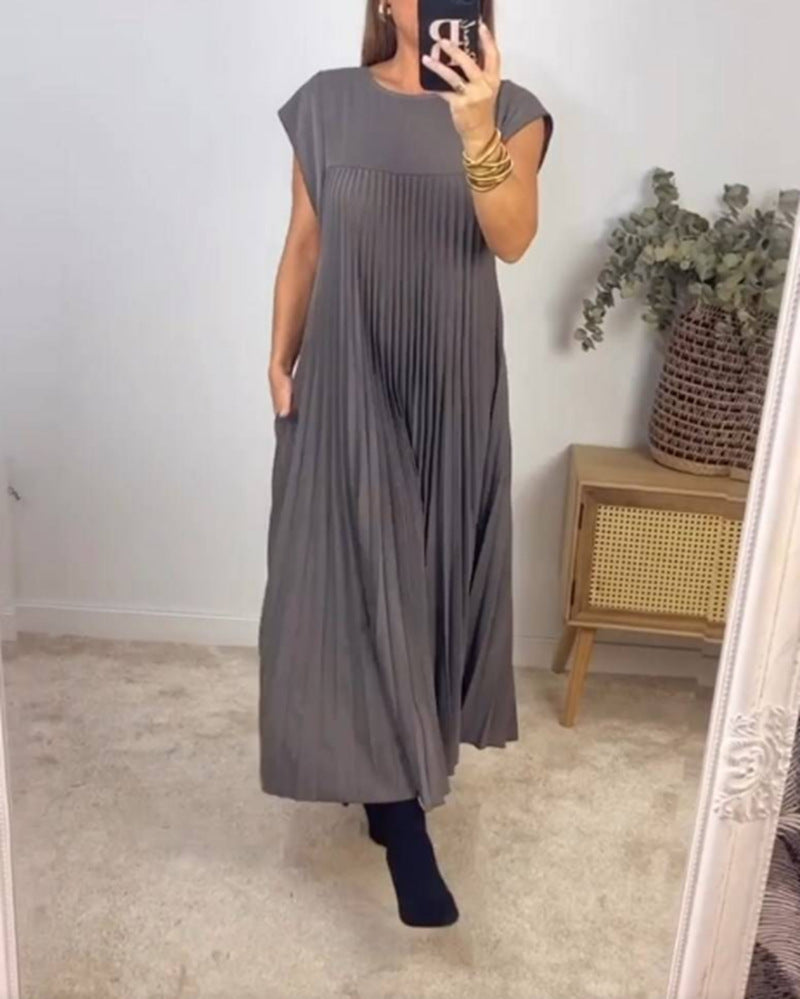 Robe Maxi Fluide en Tissu Plissé