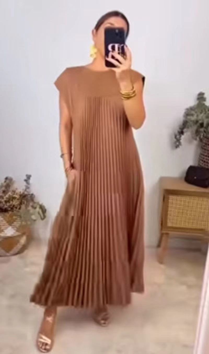 Robe Maxi Fluide en Tissu Plissé