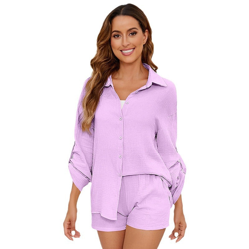 Ensemble 2 pièces en chambray à col tailleur – Élégance décontractée