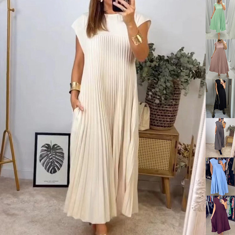 Robe Maxi Fluide en Tissu Plissé