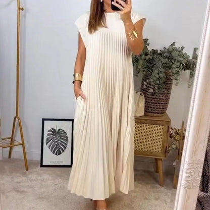 Robe Maxi Fluide en Tissu Plissé